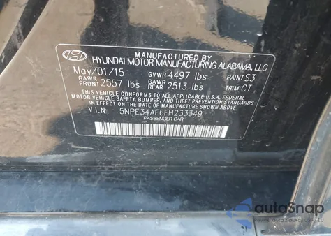 2015 Hyundai Sonata Limited from USA, damaged, VIN 5NPE34AF6FH233349